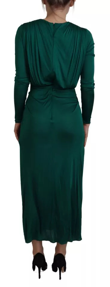 Dolce & Gabbana Dark Green Viscose Long Sleeve Midi Dress