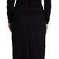 Dolce & Gabbana Black Sheath Midi Gown Wool Wrap Dress