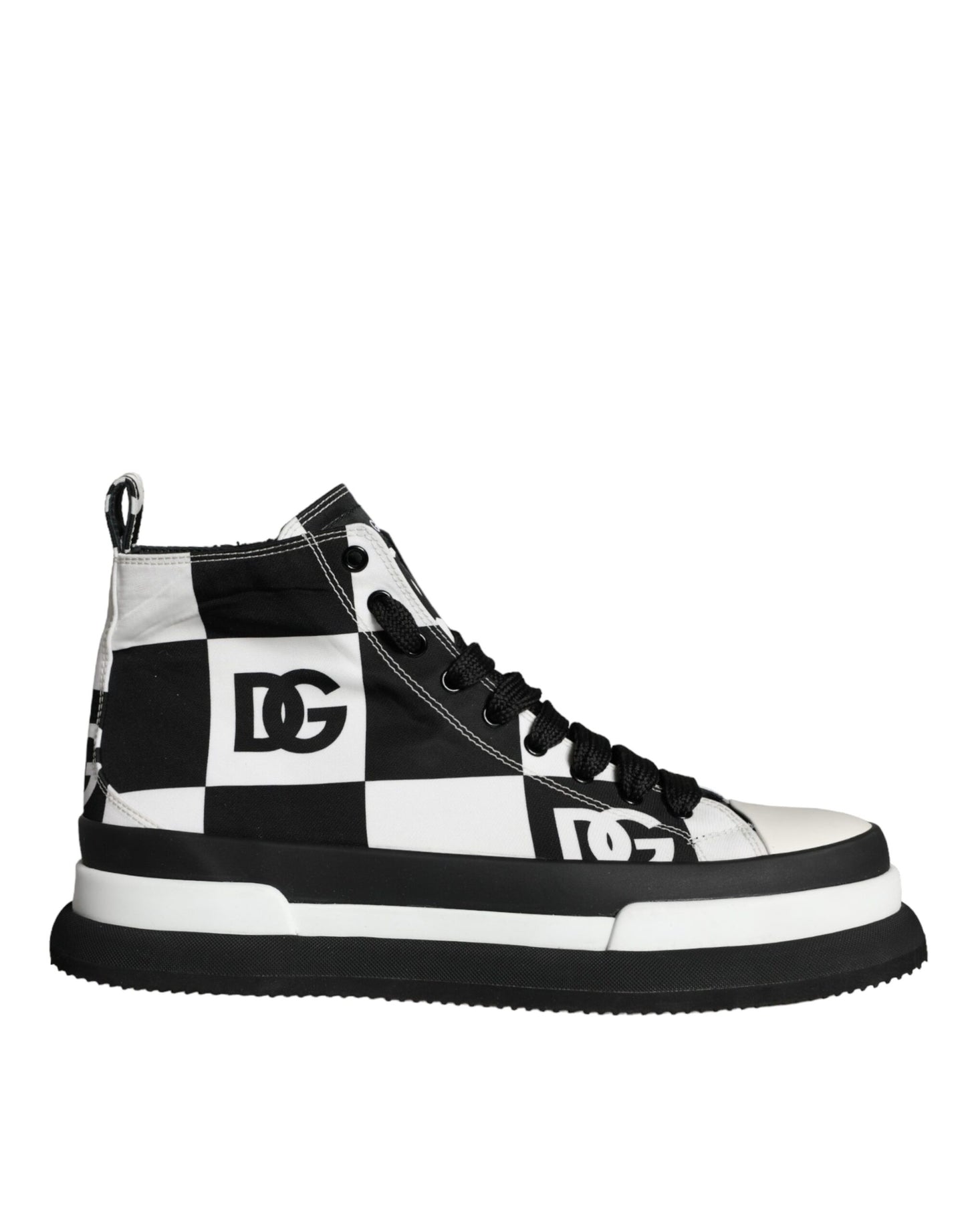 Dolce & Gabbana Black White Checkered High Top Sneakers Shoes