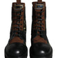 Dolce & Gabbana Brown Suede Camouflage Leather Combat Boots Shoes