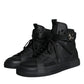 Dolce & Gabbana Black Leather High Top Logo Sneakers Shoes