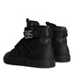 Dolce & Gabbana Black Leather High Top Logo Sneakers Shoes