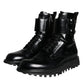 Dolce & Gabbana Black Leather Lace Up Men Mid Calf Boots Shoes