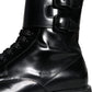 Dolce & Gabbana Black Leather Lace Up Men Mid Calf Boots Shoes