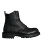 Dolce & Gabbana Black Lace Up Mid Calf Boots Men Shoes