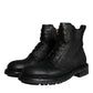 Dolce & Gabbana Black Lace Up Mid Calf Boots Men Shoes