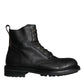 Dolce & Gabbana Black Lace Up Mid Calf Boots Men Shoes