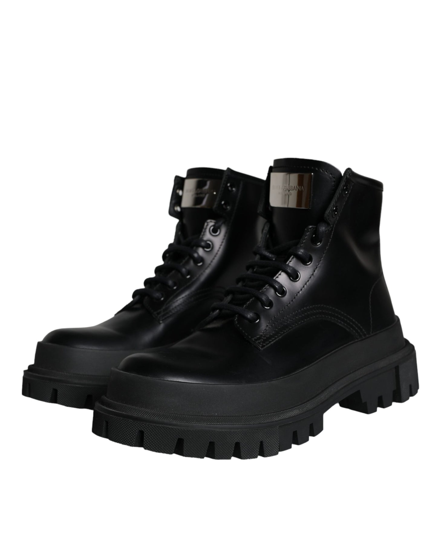 Dolce & Gabbana Black Lace Up Mid Calf Boots Men Shoes