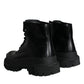 Dolce & Gabbana Black Lace Up Mid Calf Boots Men Shoes