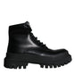 Dolce & Gabbana Black Lace Up Mid Calf Boots Men Shoes