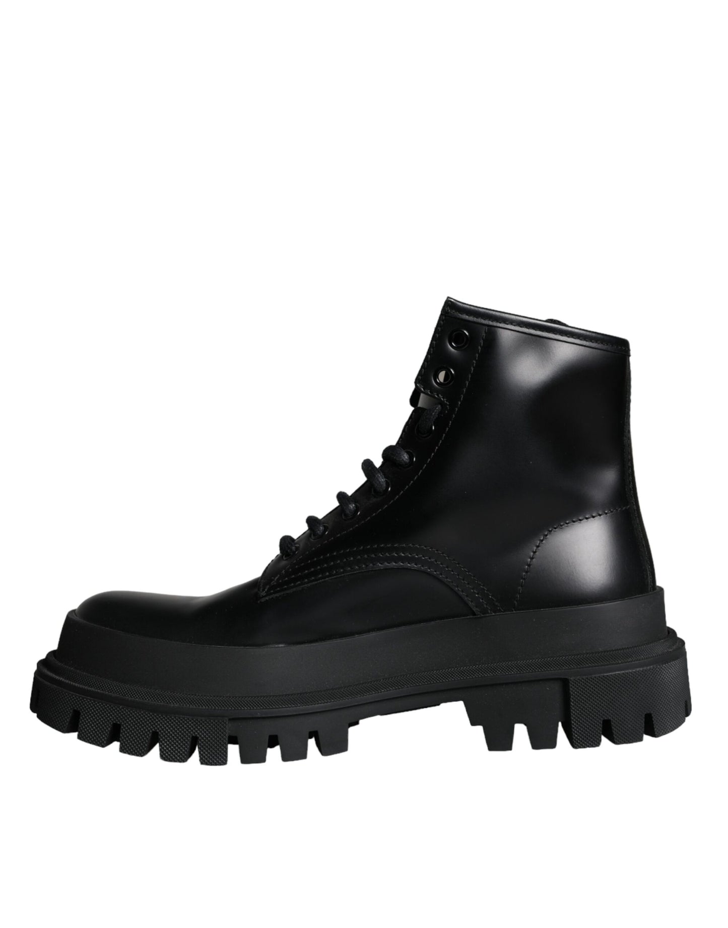 Dolce & Gabbana Black Lace Up Mid Calf Boots Men Shoes