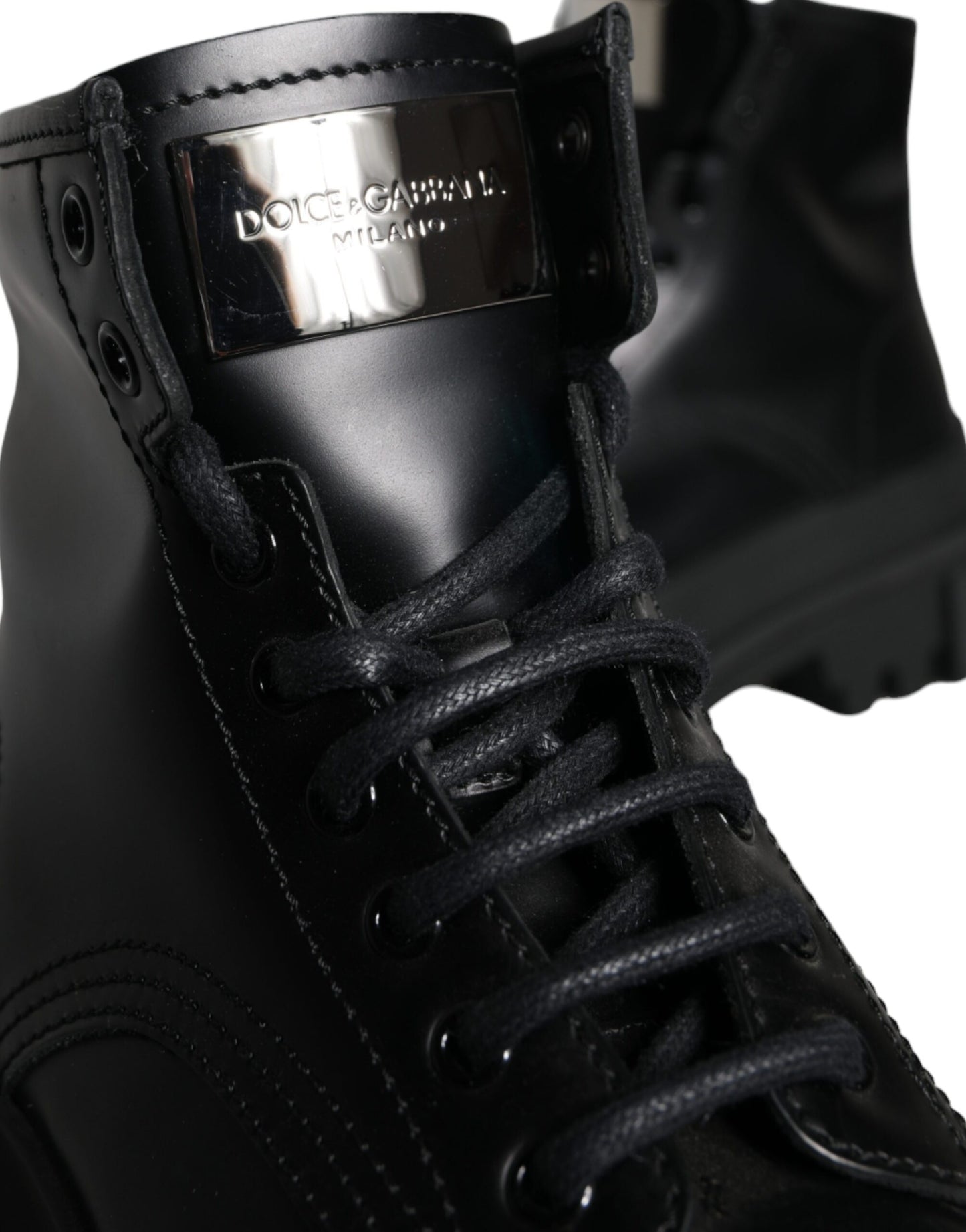 Dolce & Gabbana Black Lace Up Mid Calf Boots Men Shoes