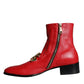 Dolce & Gabbana Red Lambskin Leather Men Ankle Boots Shoes