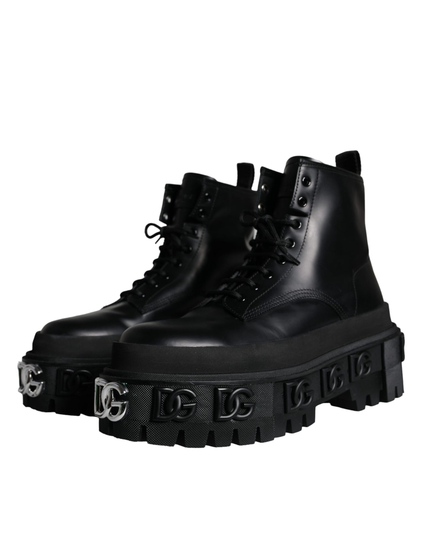 Dolce & Gabbana Black Lace Up Trekking Ankle Boots Men Shoes