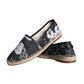 Dolce & Gabbana Black Floral Cotton Leather Espadrilles Shoes