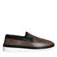 Dolce & Gabbana Brown Black Leather Weaved Men Loafers Shoes