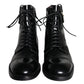 Dolce & Gabbana Black Logo Lace Up Mid Calf Men Boots Shoes