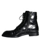 Dolce & Gabbana Black Logo Lace Up Mid Calf Men Boots Shoes