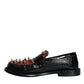 Dolce & Gabbana Black Leopard Print Studs Leather Loafers Shoes