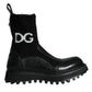 Dolce & Gabbana Black DG Logo Horse Sock Ankle Boots Shoes