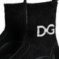 Dolce & Gabbana Black DG Logo Horse Sock Ankle Boots Shoes