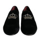 Dolce & Gabbana Black Velvet Crystal Crown Men Loafers Shoes