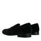 Dolce & Gabbana Black Velvet Crystal Crown Men Loafers Shoes