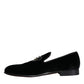 Dolce & Gabbana Black Velvet Crystal Crown Men Loafers Shoes