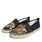 Dolce & Gabbana Black Cotton Leopard Slip On Espadrilles Shoes