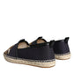 Dolce & Gabbana Black Cotton Leopard Slip On Espadrilles Shoes