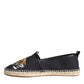 Dolce & Gabbana Black Cotton Leopard Slip On Espadrilles Shoes