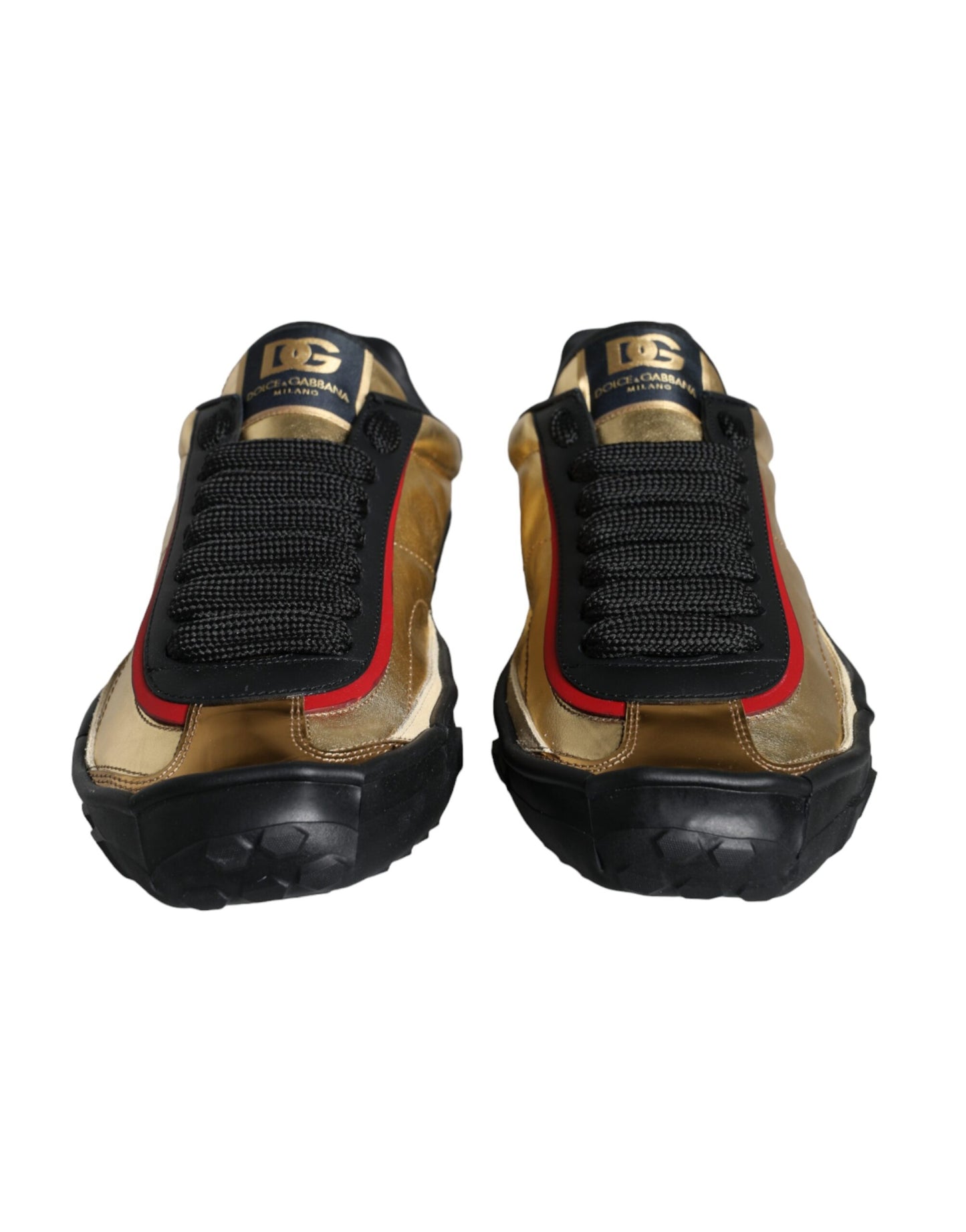 Dolce & Gabbana Black Gold Polyester Low Top Sneakers Shoes