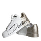 Dolce & Gabbana White Gold Portofino Low Top Leather Sneakers Shoes