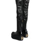 Dolce & Gabbana Black Leather Logo Knee High Boots Shoes