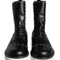 Dolce & Gabbana Black Leather Combat Mid Calf Boots Shoes