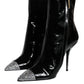 Dolce & Gabbana Black Patent Leather Crystal Heel Boots Shoes