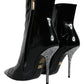 Dolce & Gabbana Black Patent Leather Crystal Heel Boots Shoes