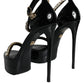 Dolce & Gabbana Black Keira Leather Crystals Sandals Heels Shoes