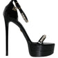 Dolce & Gabbana Black Keira Leather Crystals Sandals Heels Shoes