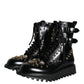 Dolce & Gabbana Black Leather Studs Embellished Combat Boots Shoes