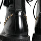 Dolce & Gabbana Black Leather Studs Embellished Combat Boots Shoes