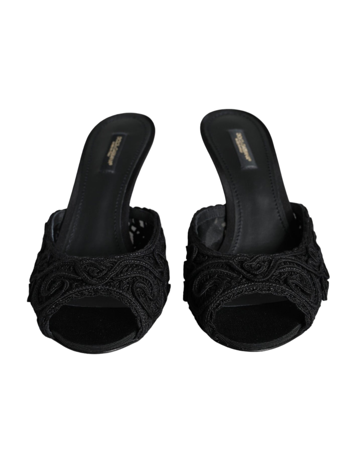 Dolce & Gabbana Black Keira Cordonetto Heels Slides Shoes