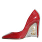 Dolce & Gabbana Red Patent Leather Faux Pearl Heels Pumps Shoes