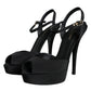 Dolce & Gabbana Black Leather Platform Heels Sandals Shoes