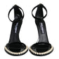 Dolce & Gabbana Black Keira Leather Faux Pearl Sandals Heels Shoes