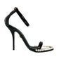 Dolce & Gabbana Black Keira Leather Faux Pearl Sandals Heels Shoes