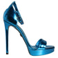 Dolce & Gabbana Metallic Blue Leather Keira Sandals Shoes