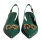 Dolce & Gabbana Dark Green DG Amore Leather Slingbacks Shoes