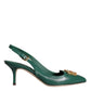 Dolce & Gabbana Dark Green DG Amore Leather Slingbacks Shoes