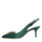 Dolce & Gabbana Dark Green DG Amore Leather Slingbacks Shoes